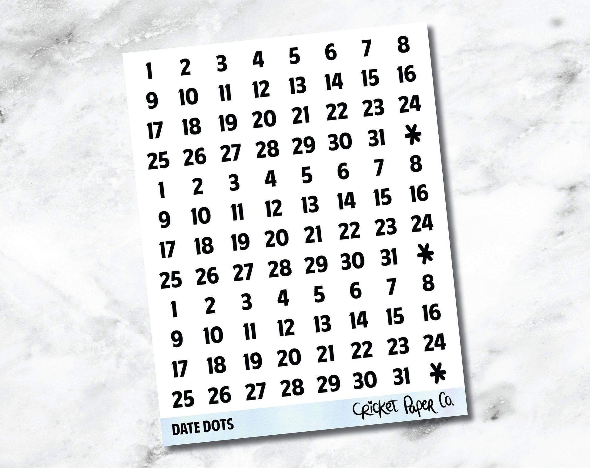 Date Dot Numbers Planner Stickers-Cricket Paper Co.