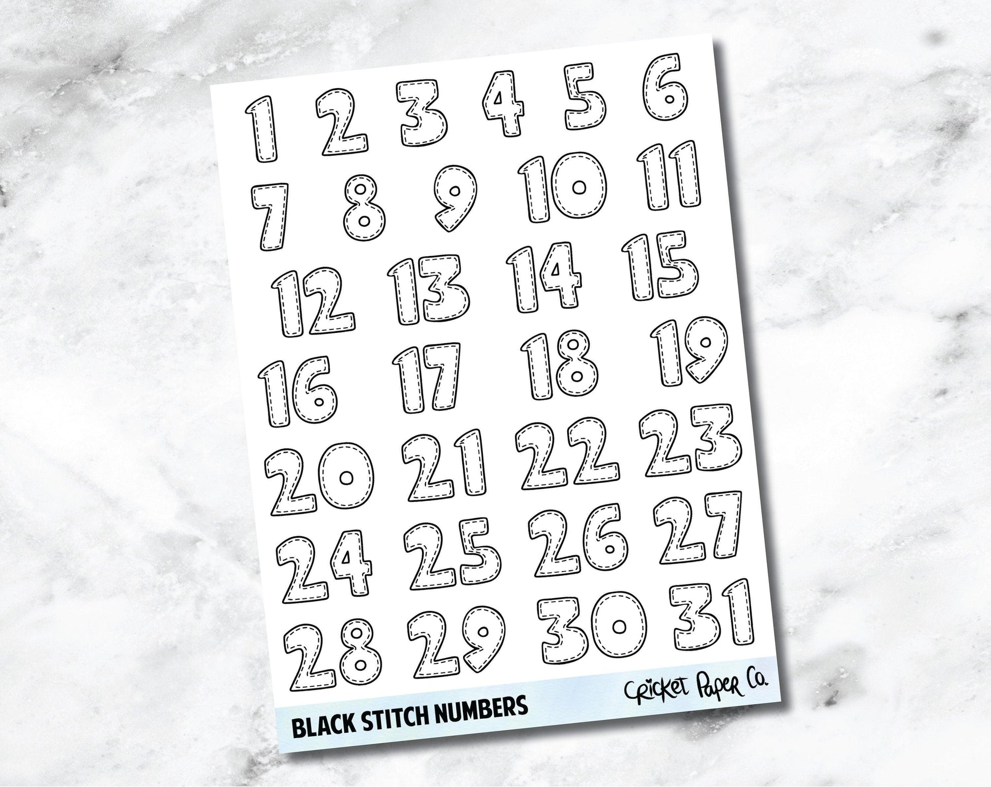 Decorative Date Number Planner Stickers - Black Stitch-Cricket Paper Co.