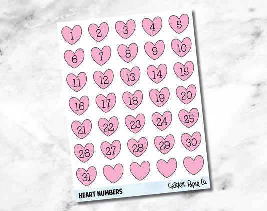 Decorative Date Number Planner Stickers - Heart-Cricket Paper Co.