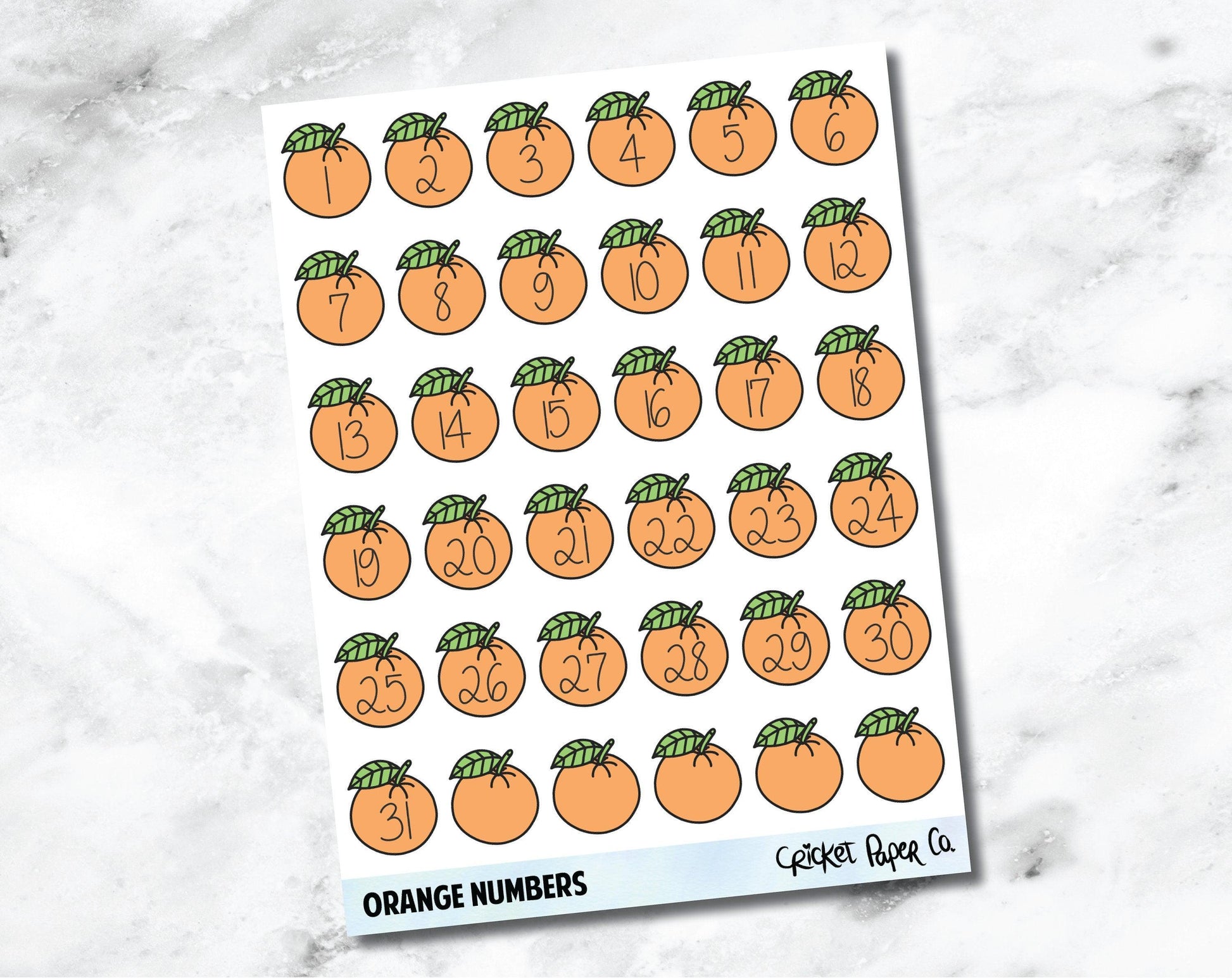 Decorative Date Number Planner Stickers - Orange-Cricket Paper Co.