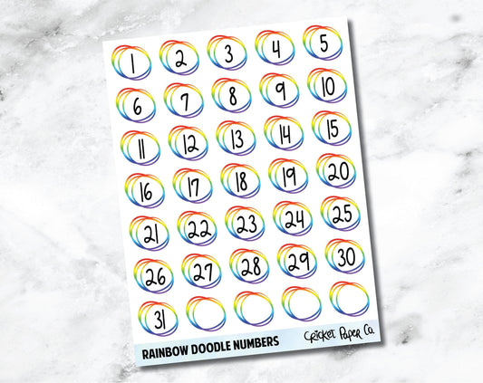 Decorative Date Number Planner Stickers - Rainbow Doodle-Cricket Paper Co.