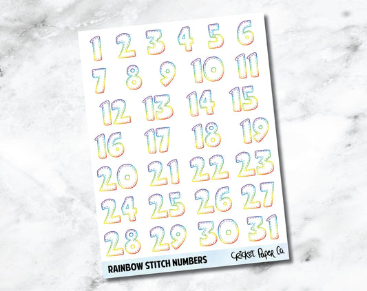 Decorative Date Number Planner Stickers - Rainbow Stitch-Cricket Paper Co.