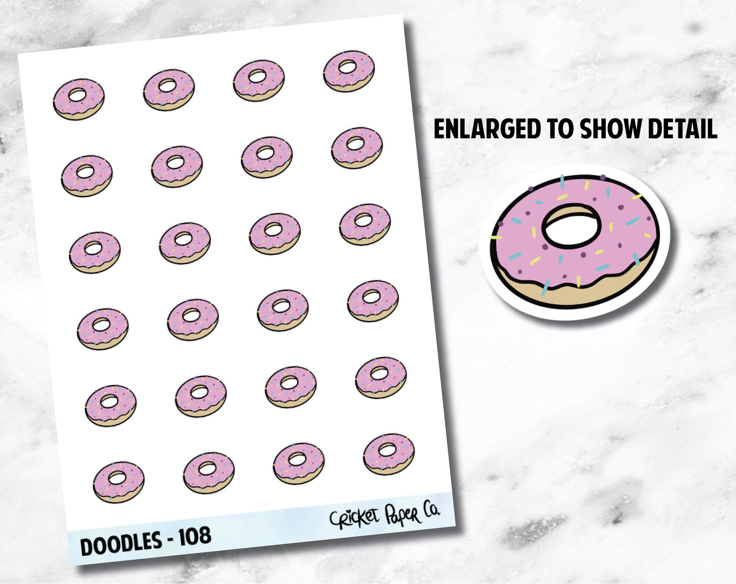Donut, Pink Sprinkles, Junk Food, Breakfast Hand Drawn Doodles - 108-Cricket Paper Co.