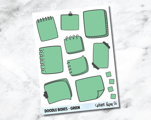 Doodle Boxes Planner Stickers - Green-Cricket Paper Co.