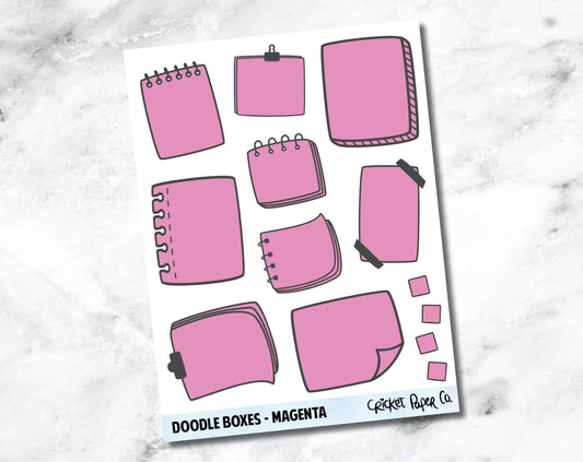 Doodle Boxes Planner Stickers - Magenta-Cricket Paper Co.