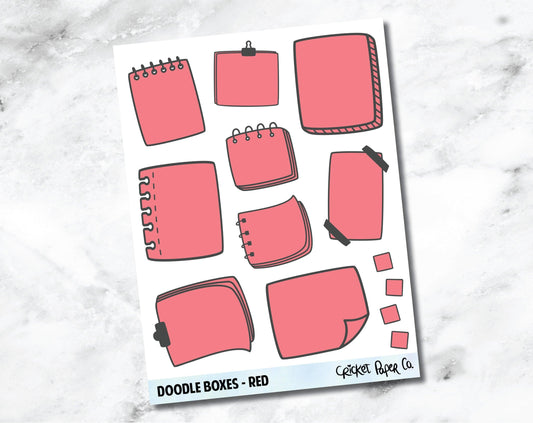 Doodle Boxes Planner Stickers - Red-Cricket Paper Co.