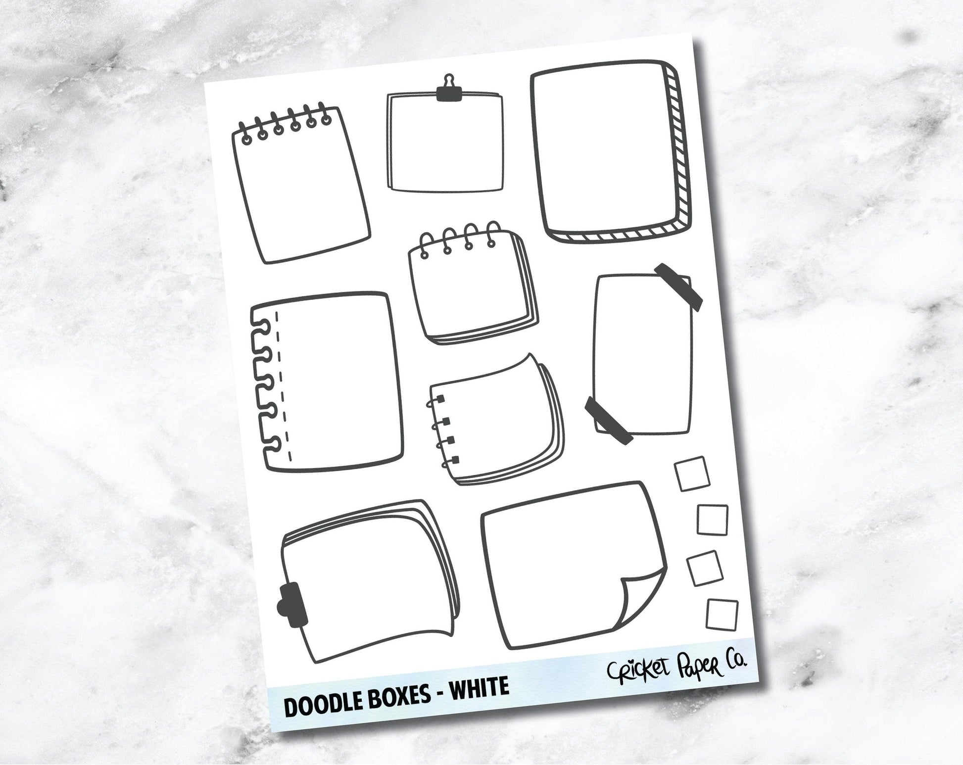 Doodle Boxes Planner Stickers - White-Cricket Paper Co.