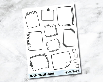 Doodle Boxes Planner Stickers - White-Cricket Paper Co.