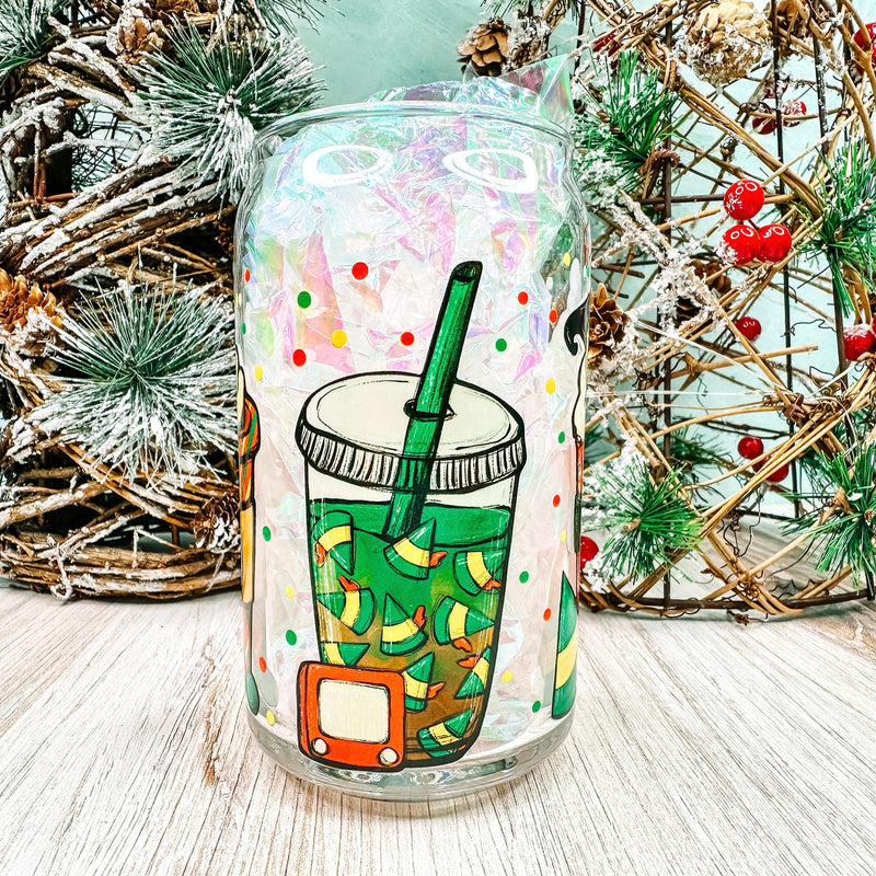 Elf Coffee Cups - 16oz Libbey Glass Can Holiday Cup-Cricket Paper Co.