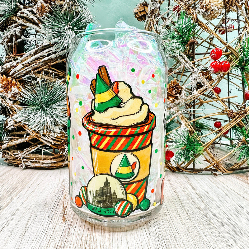 Elf Coffee Cups - 16oz Libbey Glass Can Holiday Cup-Cricket Paper Co.