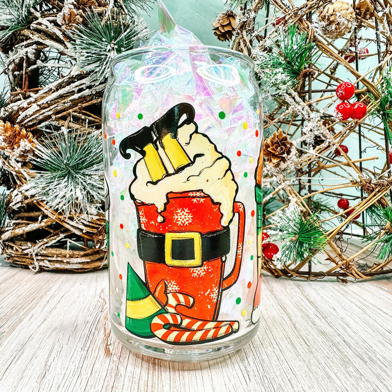 Elf Coffee Cups - 16oz Libbey Glass Can Holiday Cup-Cricket Paper Co.