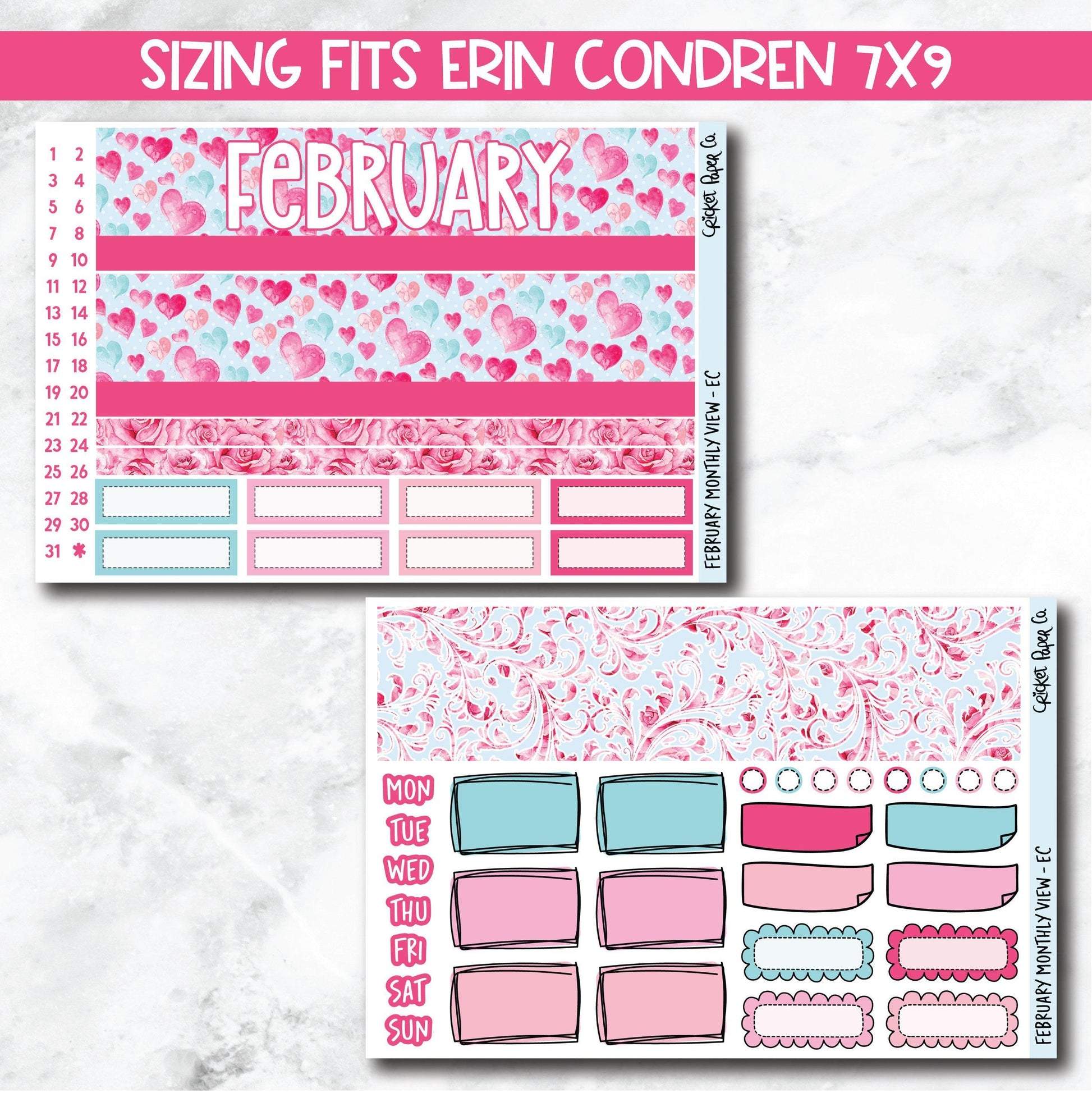 February Monthly View Planner Sticker Kit for 7x9 Planners-Cricket Paper Co.