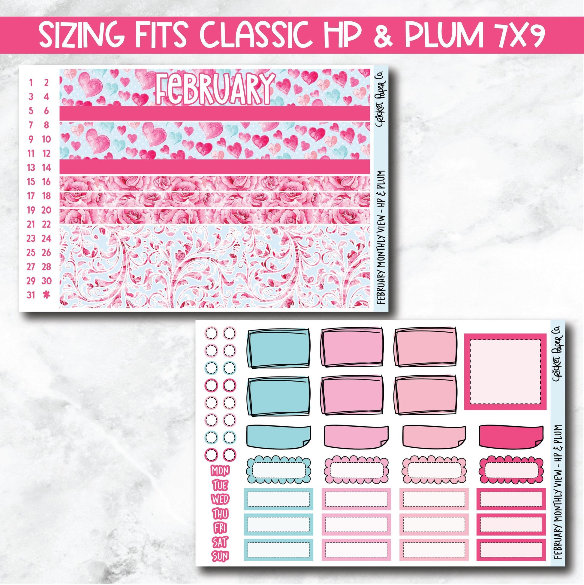 February Monthly View Planner Sticker Kit for 7x9 Planners-Cricket Paper Co.