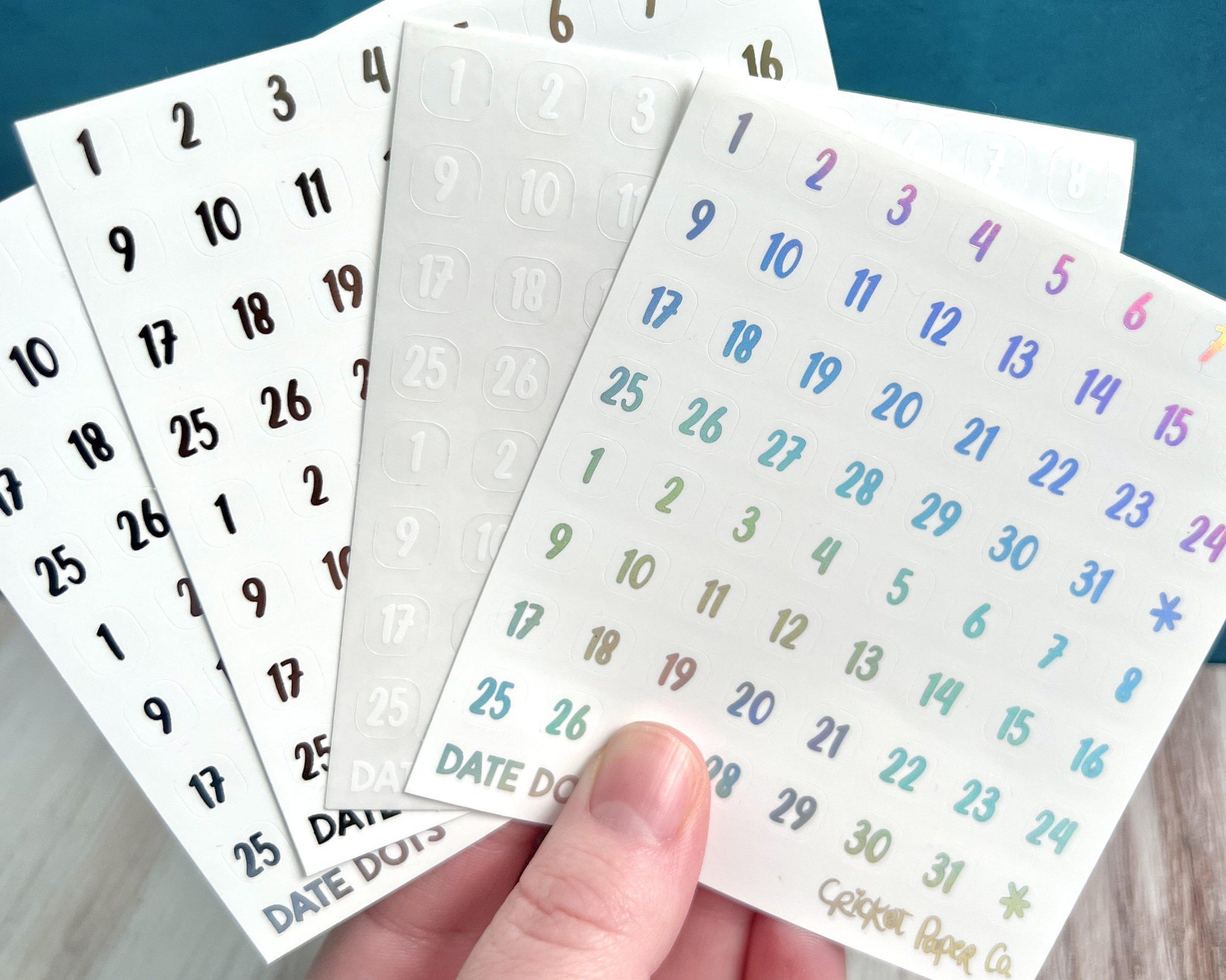 Foiled and White Date Dot Numbers Planner Stickers-Cricket Paper Co.