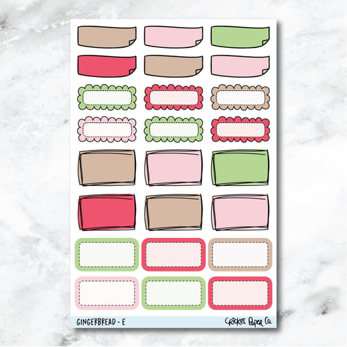 Gingerbread Doodle Boxes Journaling and Planner Stickers - E-Cricket Paper Co.