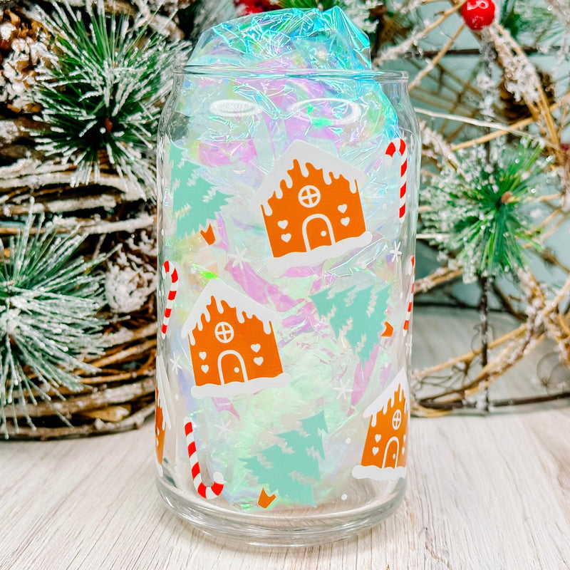 Gingerbread Houses - 16oz Libbey Glass Can Cup-Cricket Paper Co.