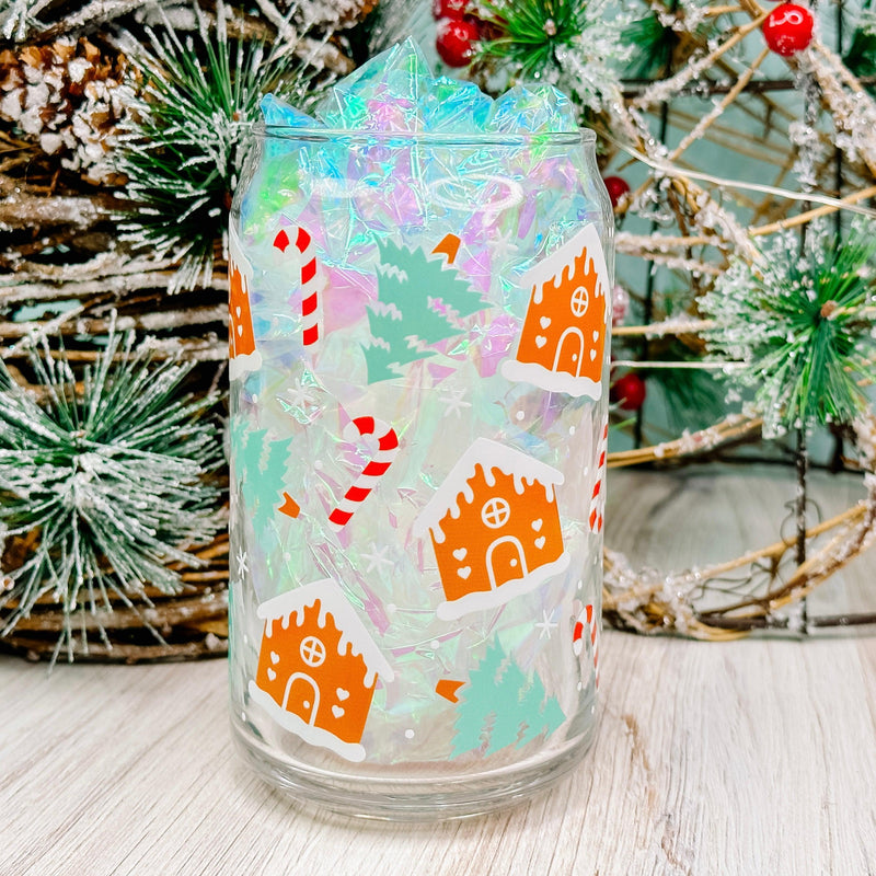 Gingerbread Houses - 16oz Libbey Glass Can Cup-Cricket Paper Co.