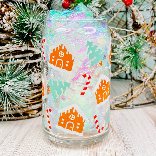 Gingerbread Houses - 16oz Libbey Glass Can Cup-Cricket Paper Co.