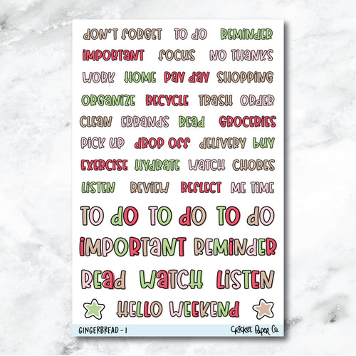 Gingerbread Typeface Journaling and Planner Stickers - I-Cricket Paper Co.