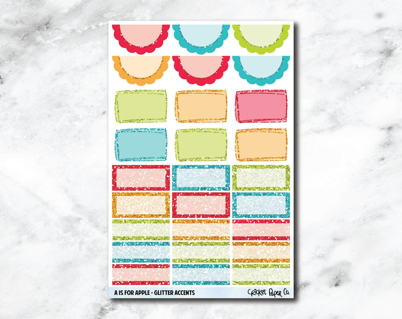 Glitter Accents Planner Stickers - A Is for Apple-Cricket Paper Co.