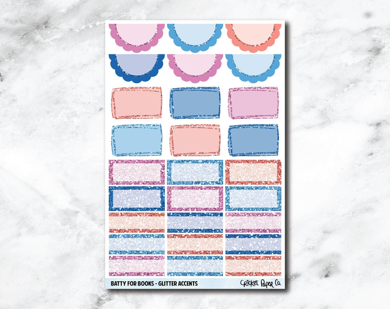 Glitter Accents Planner Stickers - Batty for Books-Cricket Paper Co.