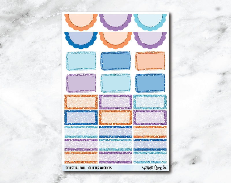 Glitter Accents Planner Stickers - Celestial Fall-Cricket Paper Co.