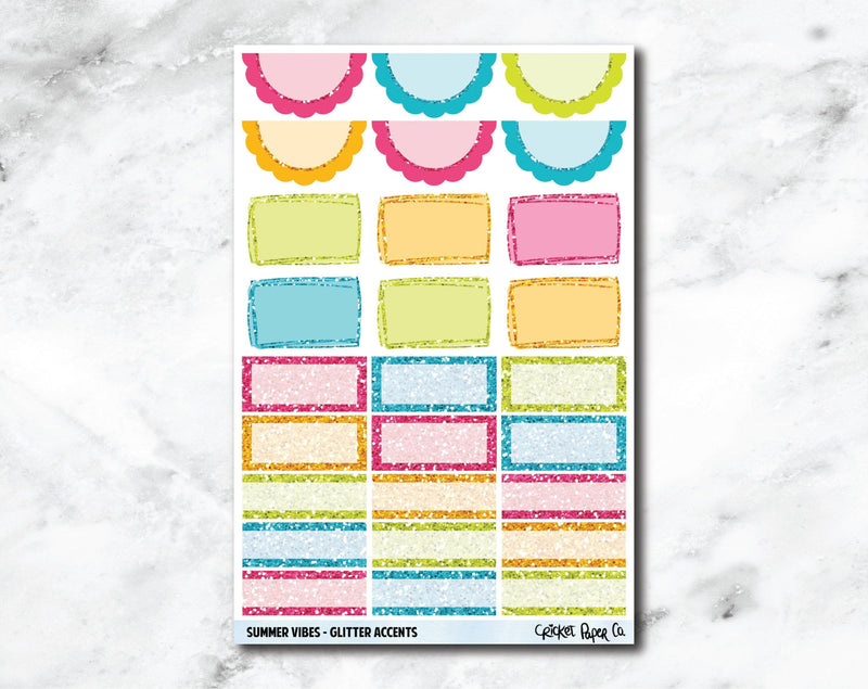 Glitter Accents Planner Stickers - Summer Vibes-Cricket Paper Co.
