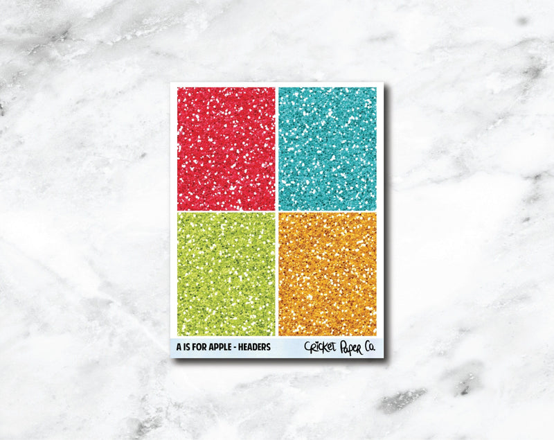 Glitter Headers Planner Stickers - A Is for Apple-Cricket Paper Co.