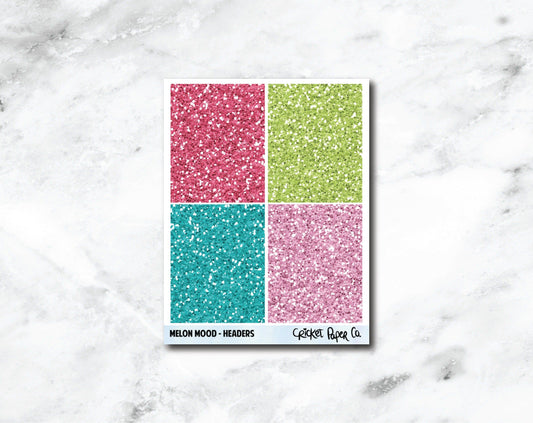 Glitter Headers Planner Stickers - Melon Mood-Cricket Paper Co.