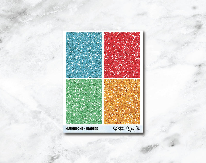 Glitter Headers Planner Stickers - Mushrooms-Cricket Paper Co.