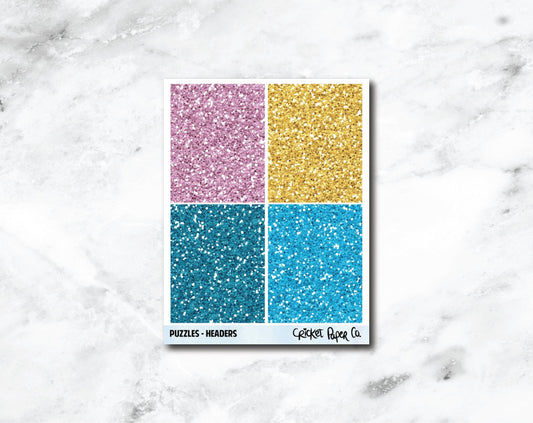 Glitter Headers Planner Stickers - Puzzles-Cricket Paper Co.
