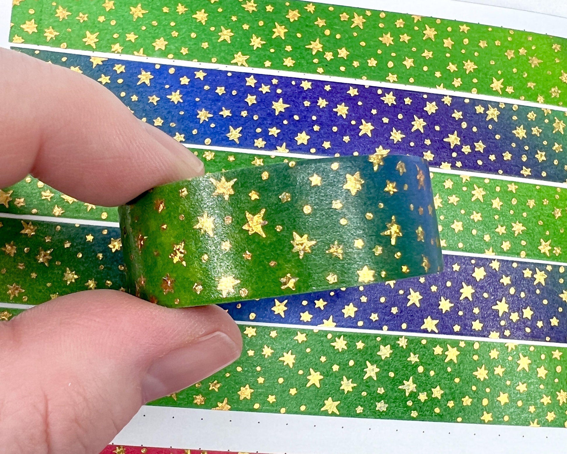 Gold Glitter Foiled Star Burst Washi Tape - Green Light-Cricket Paper Co.