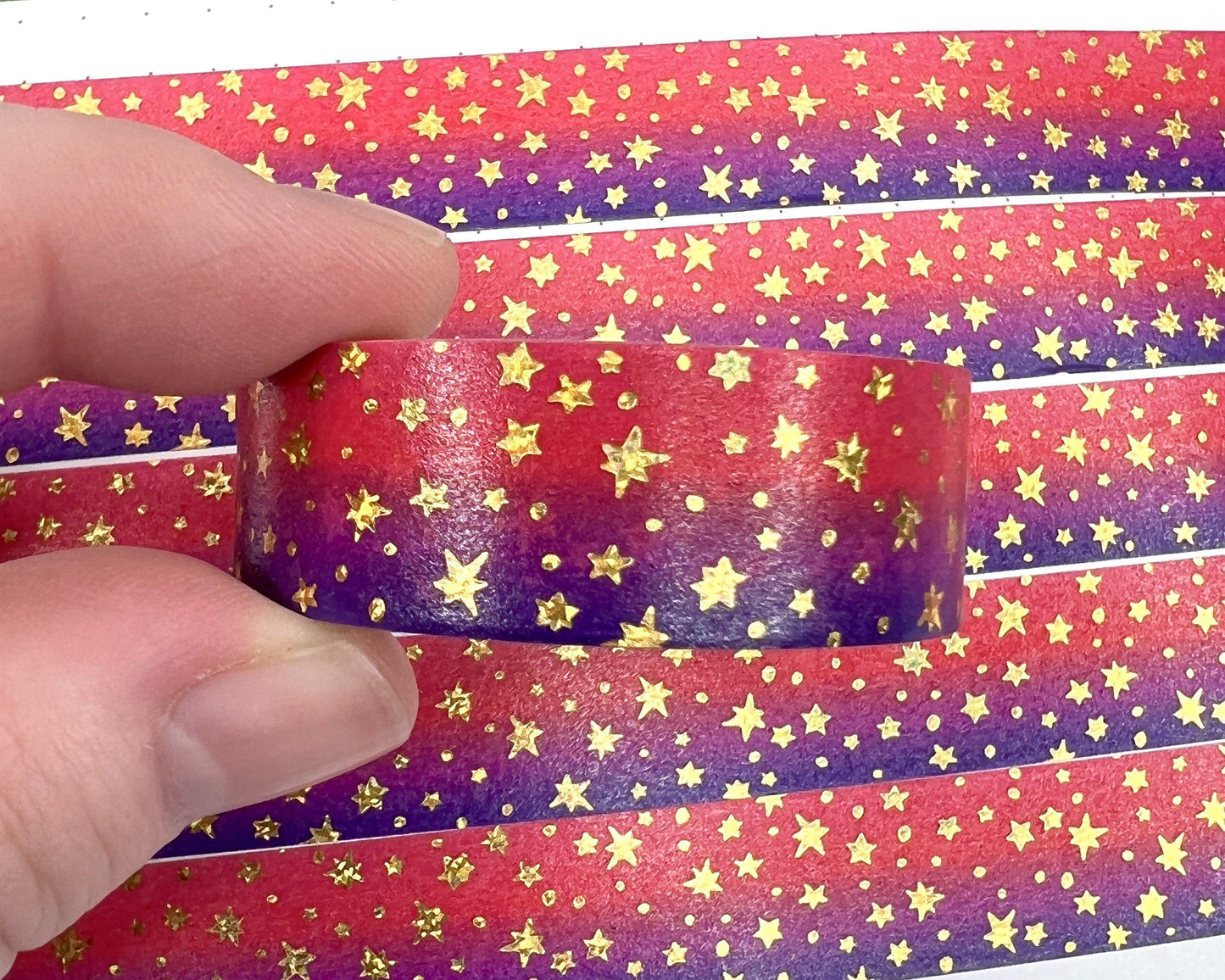 Gold Glitter Foiled Star Burst Washi Tape - Red Light-Cricket Paper Co.