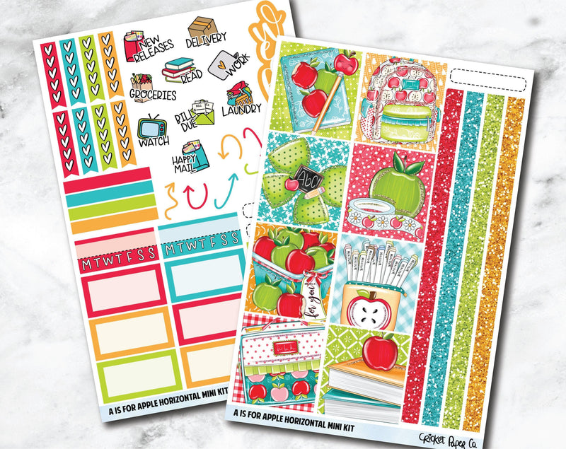 HORIZONTAL Planner Stickers Mini Kit - A Is for Apple