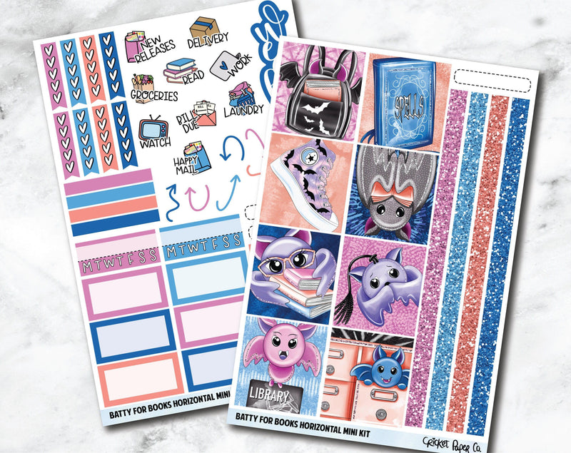 HORIZONTAL Planner Stickers Mini Kit - Batty for Books-Cricket Paper Co.