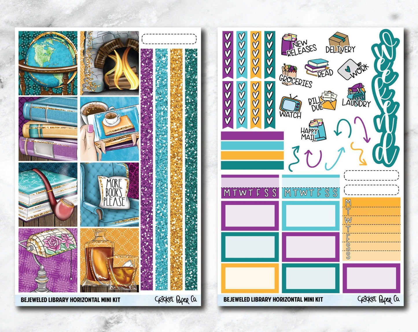 HORIZONTAL Planner Stickers Mini Kit - Bejeweled Library-Cricket Paper Co.