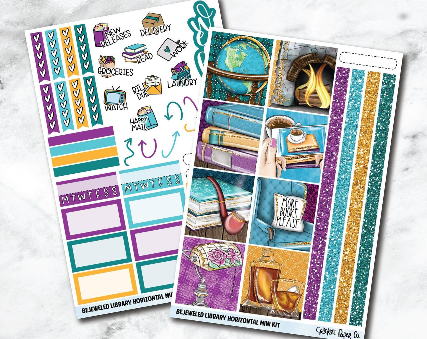 HORIZONTAL Planner Stickers Mini Kit - Bejeweled Library-Cricket Paper Co.