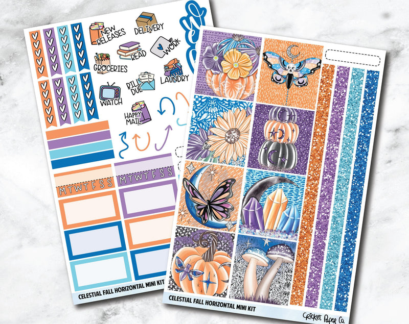HORIZONTAL Planner Stickers Mini Kit - Celestial Fall-Cricket Paper Co.