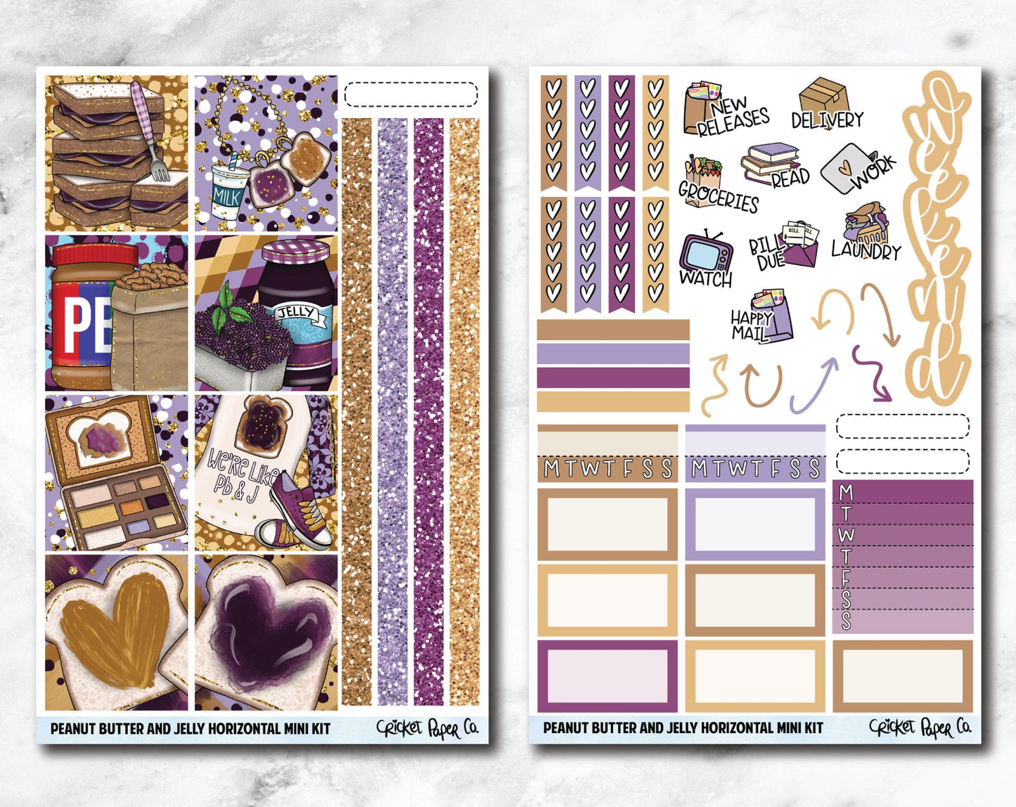 HORIZONTAL Planner Stickers Mini Kit - Peanut Butter and Jelly-Cricket Paper Co.