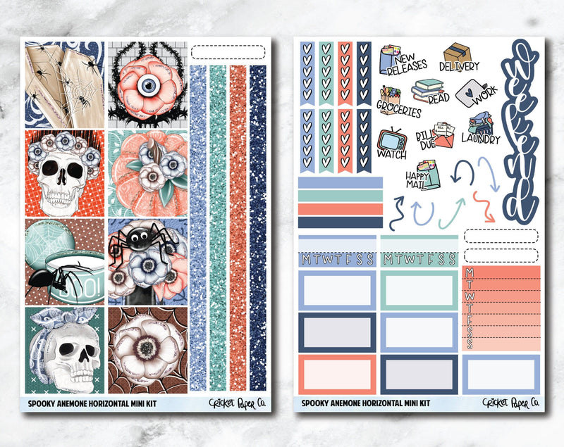 HORIZONTAL Planner Stickers Mini Kit - Spooky Anemone-Cricket Paper Co.