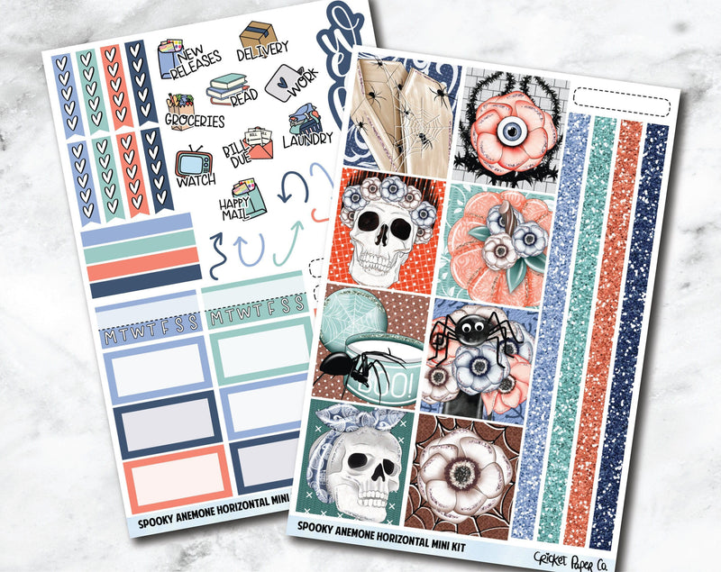 HORIZONTAL Planner Stickers Mini Kit - Spooky Anemone-Cricket Paper Co.