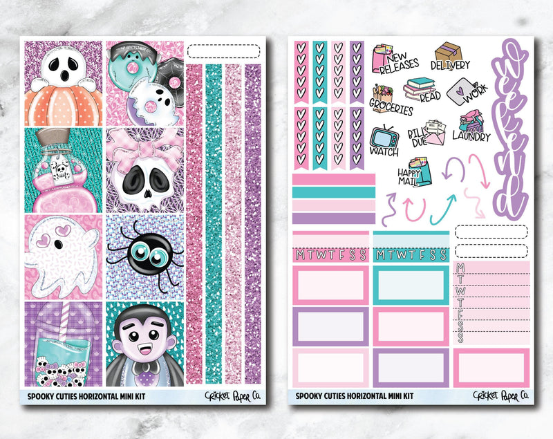 HORIZONTAL Planner Stickers Mini Kit - Spooky Cuties-Cricket Paper Co.