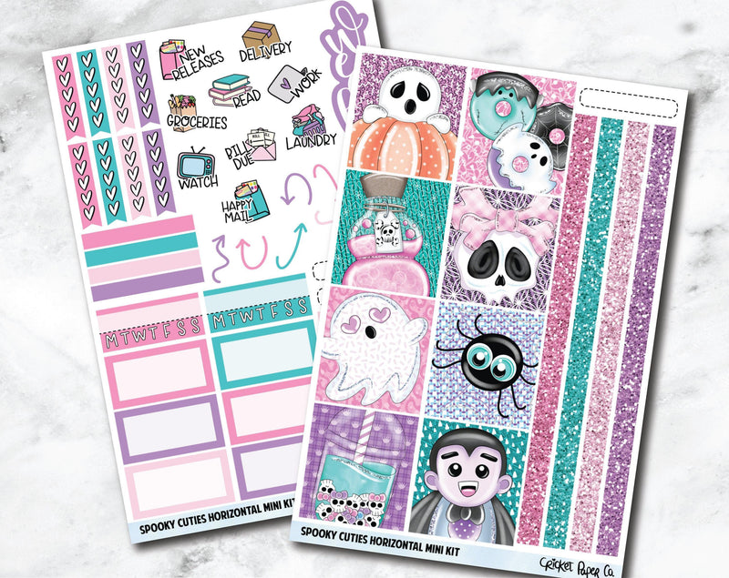 HORIZONTAL Planner Stickers Mini Kit - Spooky Cuties-Cricket Paper Co.