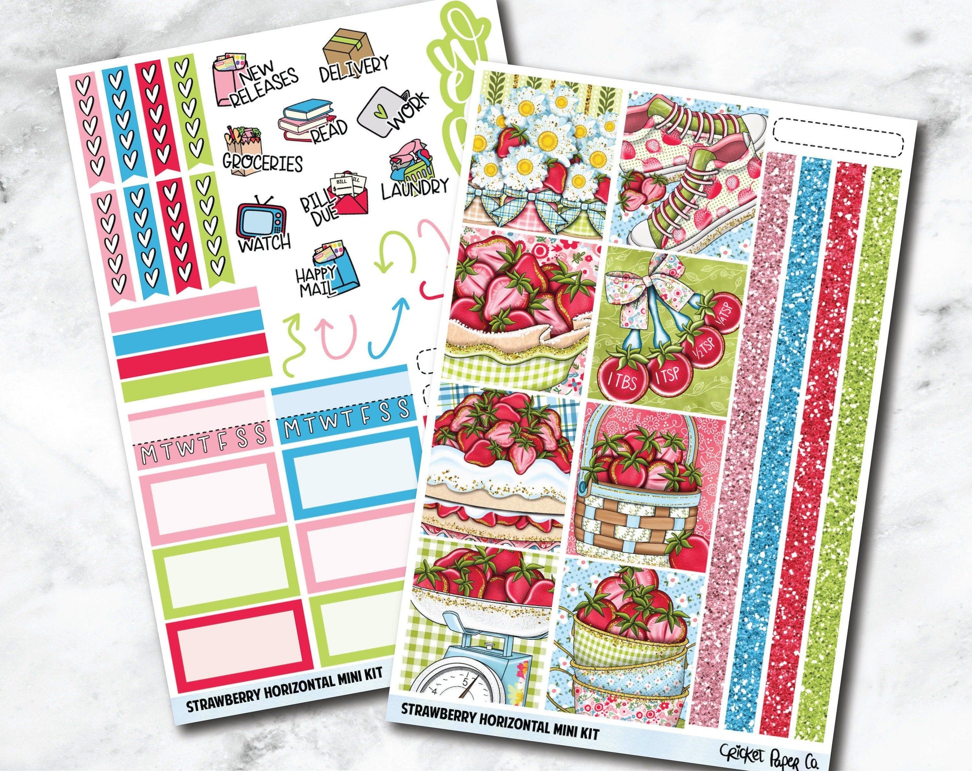 HORIZONTAL Planner Stickers Mini Kit - Strawberry-Cricket Paper Co.