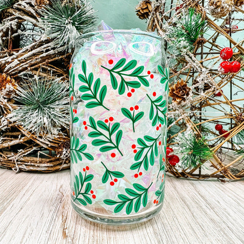 Holly Berry - 16oz Libbey Glass Can Holiday Cup-Cricket Paper Co.