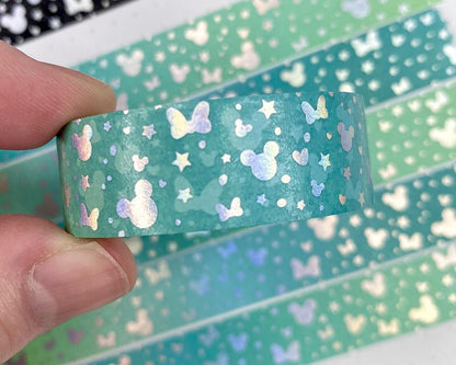 Holographic Foiled Magical Medley Washi Tape - Aquamarine-Cricket Paper Co.