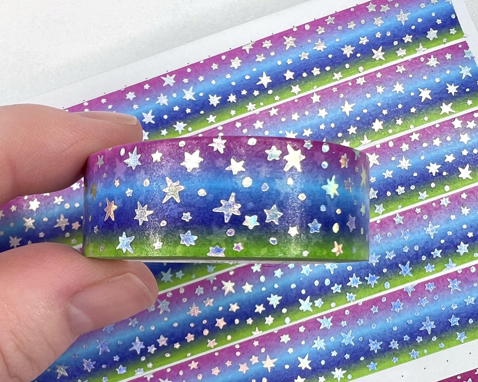 Holographic Foiled Star Burst Washi Tape - Cool Tones-Cricket Paper Co.