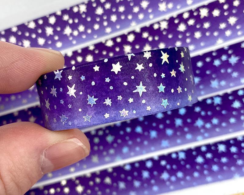 Holographic Foiled Star Burst Washi Tape - Galactic Grape-Cricket Paper Co.