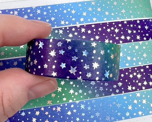 Holographic Foiled Star Burst Washi Tape - Northern Lights-Cricket Paper Co.
