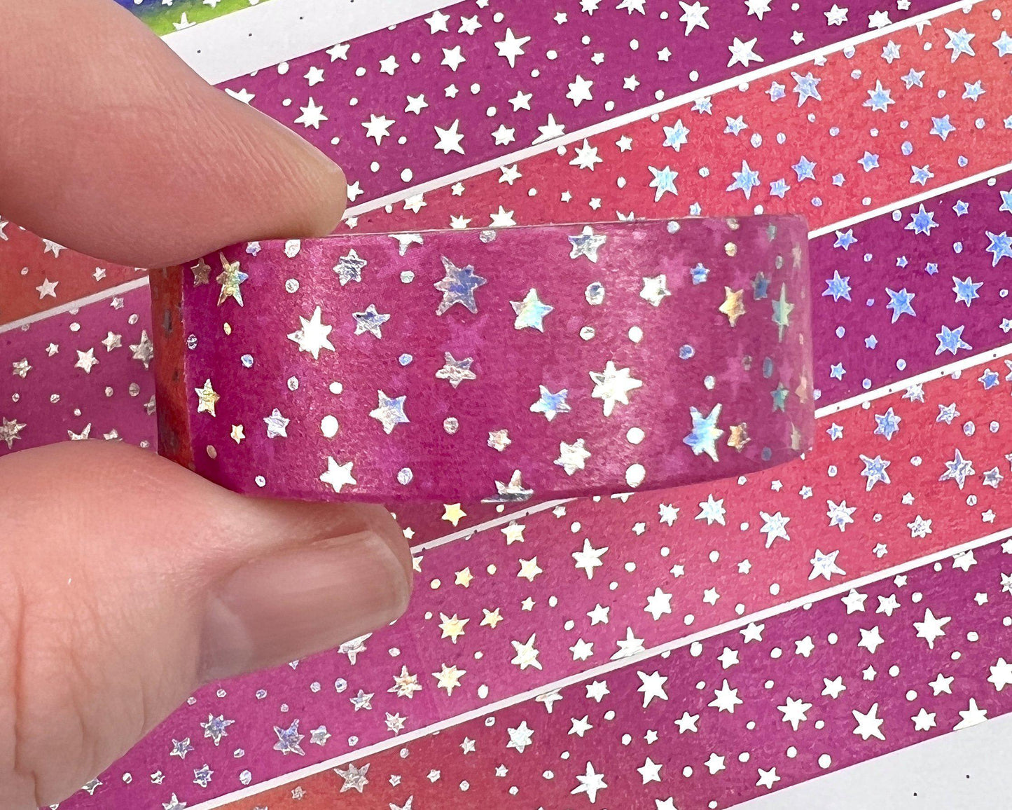 Holographic Foiled Star Burst Washi Tape - Peach Sangria-Cricket Paper Co.